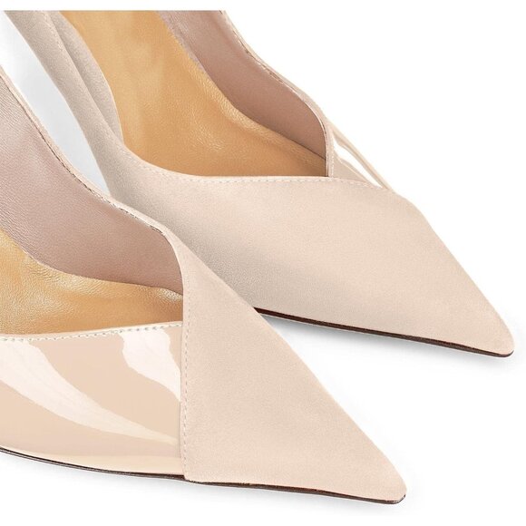 Women's Nude Pointed Toe Pumps Patent Suede Heel Stiletto Slip On High Heels - Picture 4 of 4